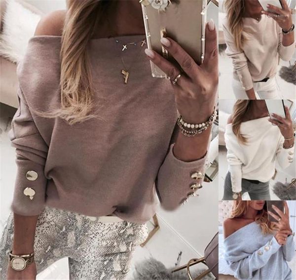 solid color off shoulder ladies tshirts autumn loose women tees with button batwing sleeve women, White
solid color off shoulder ladies tshirts autumn loose women tees with button batwing sleeve women, White