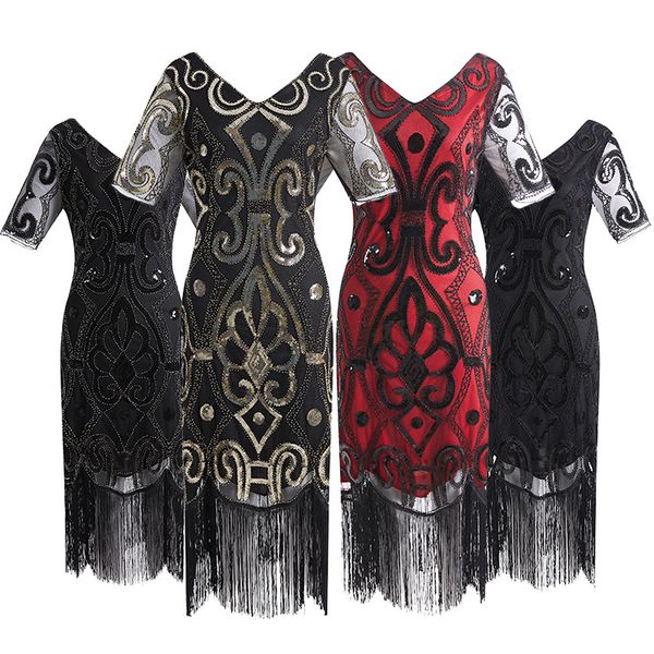 women vestidos black vintage 1920s flapper great gatsby beaded dress stunning shortsleeve v neck v back sequin party dress, Black;gray
women vestidos black vintage 1920s flapper great gatsby beaded dress stunning shortsleeve v neck v back sequin party dress, Black;gray