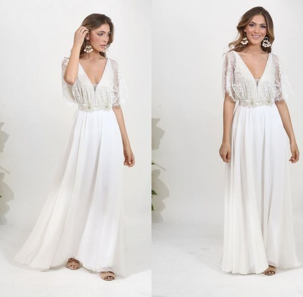 2020 elegant wedding dresses deep v neck short bow appliques lace a line bridal gowns sweep train plus size wedding dresses, White
2020 elegant wedding dresses deep v neck short bow appliques lace a line bridal gowns sweep train plus size wedding dresses, White