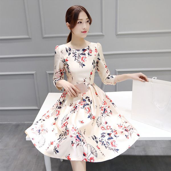 women dress retro flower print elegant o neck party floral dresses girl, Black;gray
women dress retro flower print elegant o neck party floral dresses girl, Black;gray