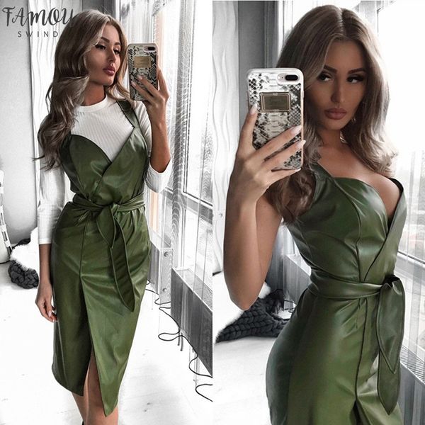women sashes v neck spaghetti strap leather dress sleeveless solid sheath dress 2020 winter vintage fashion party dresses, Black;gray
women sashes v neck spaghetti strap leather dress sleeveless solid sheath dress 2020 winter vintage fashion party dresses, Black;gray