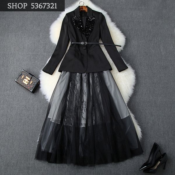 skirt suits office lady 2019 women's autumn and winter new sequins single button slim waist small jacket + mesh skirt 2 pcs set, White;black
skirt suits office lady 2019 women's autumn and winter new sequins single button slim waist small jacket + mesh skirt 2 pcs set, White;black