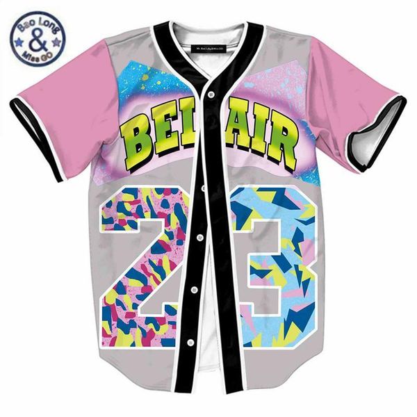мужская однобортный 3d рубашка streetwear hip hop summer тенниска bel air 23 fresh prince озноб цветок overshirt бейсбол джерси, White;black 
мужская однобортный 3d рубашка streetwear hip hop summer тенниска bel air 23 fresh prince озноб цветок overshirt бейсбол джерси, White;black