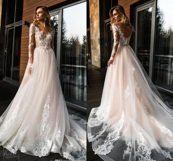 2019 Gorgeous Sheer Long Sleeves Lace Wedding Dresses A Line Tulle Wedding Bridal Gowns Summer Beach Cheap Custom Made BC1438
2019 Gorgeous Sheer Long Sleeves Lace Wedding Dresses A Line Tulle Wedding Bridal Gowns Summer Beach Cheap Custom Made BC1438
