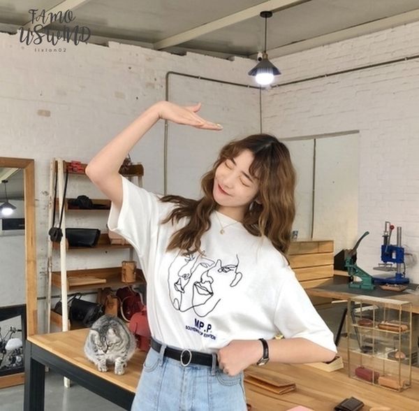 2020 basic cotton simple new fashion v neck cute character printed loose neck short sleeve female t shirts, White
2020 basic cotton simple new fashion v neck cute character printed loose neck short sleeve female t shirts, White