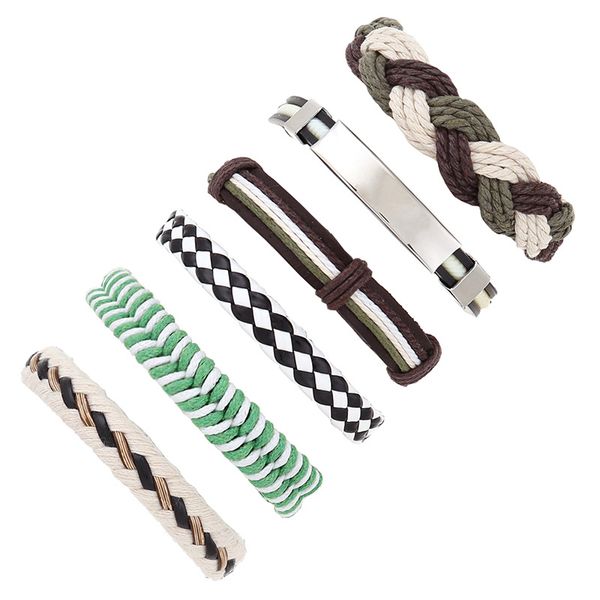6pcs/set boho punk hippie black brown leather mint green beige cord knots tag charm layers wrap bracelet bangles jewelry, Golden;silver
6pcs/set boho punk hippie black brown leather mint green beige cord knots tag charm layers wrap bracelet bangles jewelry, Golden;silver