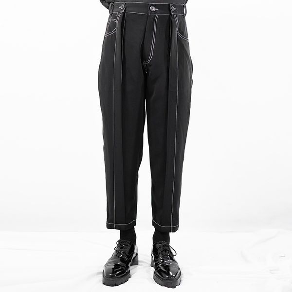 2018 men's clothing bigbang hair stylist fashion irregular white line straight casual pants catwalk singer costumes 27-44, Black 
2018 men's clothing bigbang hair stylist fashion irregular white line straight casual pants catwalk singer costumes 27-44, Black