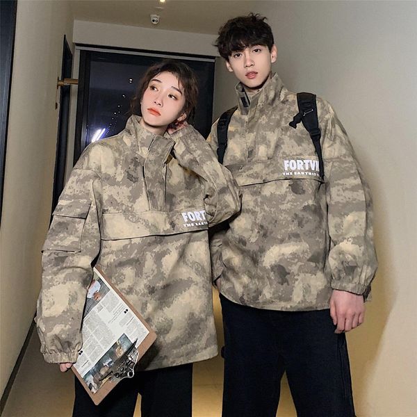 couples spring 2019 new neutral style pullover camouflage jacket men and women students wide fashion brand tooling jacket, White;black
couples spring 2019 new neutral style pullover camouflage jacket men and women students wide fashion brand tooling jacket, White;black