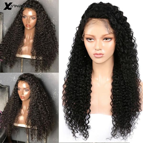 13x4 lace front human hair wigs with baby hair curly remy human 130% lace front wigs for women, Black;brown