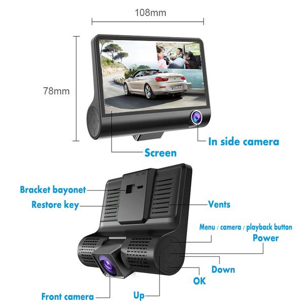 4.0 inch video recorder car dvr 3 camera lens dash cam auto registrator dual lens with rear view camera dvr camcorder
4.0 inch video recorder car dvr 3 camera lens dash cam auto registrator dual lens with rear view camera dvr camcorder