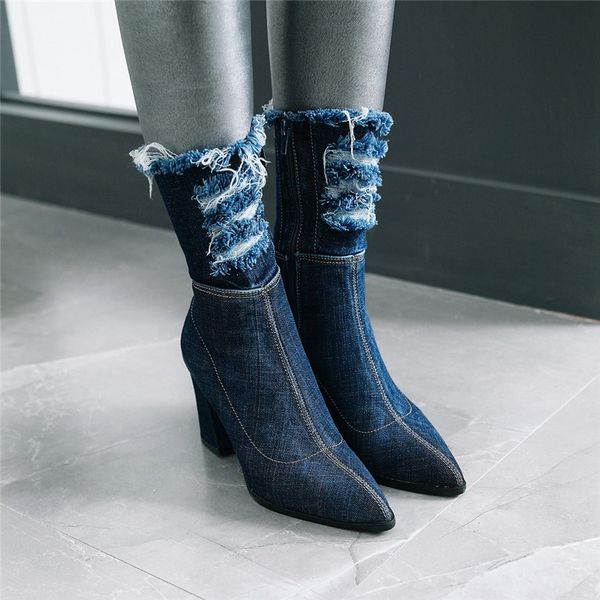 ymechic 2018 fashion denim mid calf boots blue lady's holes tassel pointed toe chunky stable hoof high heels winter shoes women, Black
ymechic 2018 fashion denim mid calf boots blue lady's holes tassel pointed toe chunky stable hoof high heels winter shoes women, Black