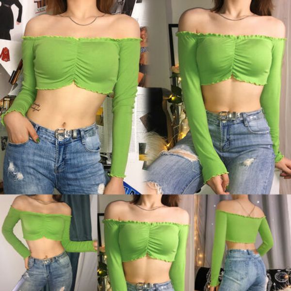 green tank women long sleeve off shoulder bustier bra crop bralette singlet camis summer shirt 2019, White
green tank women long sleeve off shoulder bustier bra crop bralette singlet camis summer shirt 2019, White