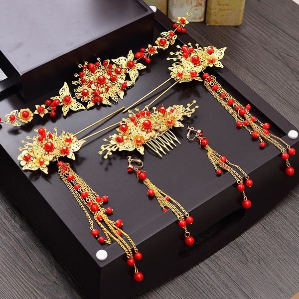 bridal golden chinese hair accessories wedding ancient chinese headdress ornaments hair jewelry red tiara set headband hairpin, Golden;white
bridal golden chinese hair accessories wedding ancient chinese headdress ornaments hair jewelry red tiara set headband hairpin, Golden;white