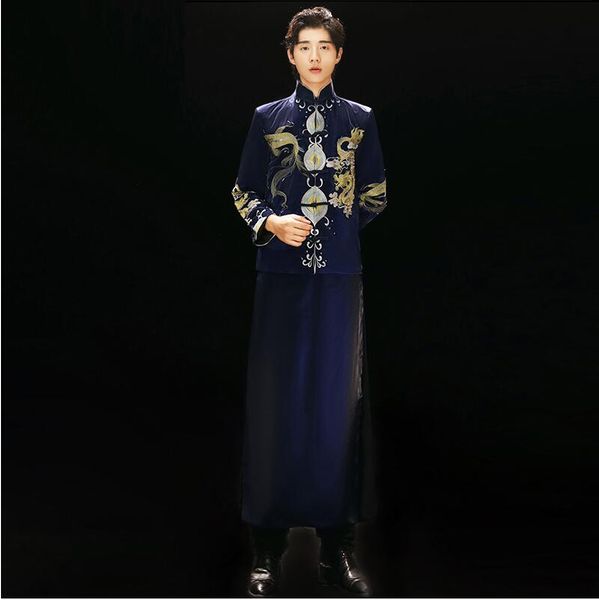 ancient china men's clothing chinese style wedding gown blue embroidery groom evening long gown tang suit costume xiuhe toasting robe, Red
ancient china men's clothing chinese style wedding gown blue embroidery groom evening long gown tang suit costume xiuhe toasting robe, Red