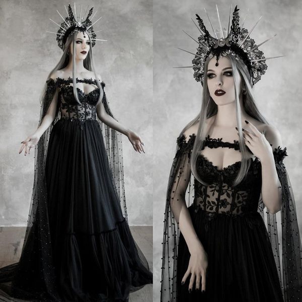 2020 black wedding dresses with wrap lace appliqued a line sweep train vintage gothic wedding dress custom made bohemia bridal gowns, White
2020 black wedding dresses with wrap lace appliqued a line sweep train vintage gothic wedding dress custom made bohemia bridal gowns, White