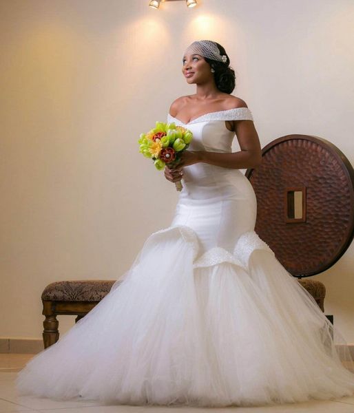 elegant off shoulder mermaid wedding dresses ruffle sleeveless beads arab bridal dresses sweep train real image lace up wedding gowns, White
elegant off shoulder mermaid wedding dresses ruffle sleeveless beads arab bridal dresses sweep train real image lace up wedding gowns, White