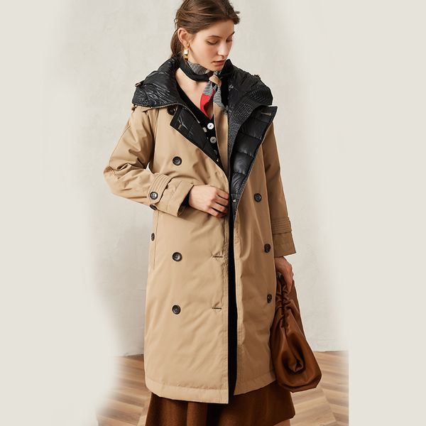 long trench down coat 2020 90% white duck down jacket women hooded double breasted belt feather parka windbreaker female parka, Black
long trench down coat 2020 90% white duck down jacket women hooded double breasted belt feather parka windbreaker female parka, Black