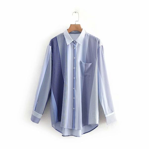 cs870 spring new fresh blue striped print patchwork single pocket deco loose shirts women match all streetwear blouse, White
cs870 spring new fresh blue striped print patchwork single pocket deco loose shirts women match all streetwear blouse, White