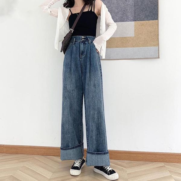 women vintage buttons denim wide leg jeans loose high waist pockets casual korean chic trousers boyfriends all-match streetwear, Blue
women vintage buttons denim wide leg jeans loose high waist pockets casual korean chic trousers boyfriends all-match streetwear, Blue