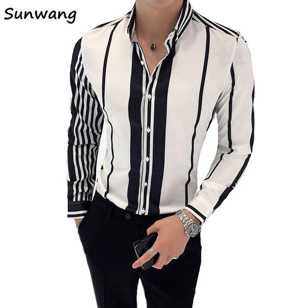 men's casual shirts sunwang 2021 men dress shirt long sleeve slimstriped fashion european style, White;black
men's casual shirts sunwang 2021 men dress shirt long sleeve slimstriped fashion european style, White;black