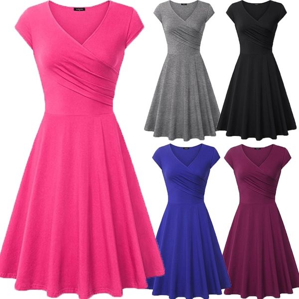 slim fit elegant women dress plus size solid color fit and flare dress 2020, Black;gray
slim fit elegant women dress plus size solid color fit and flare dress 2020, Black;gray