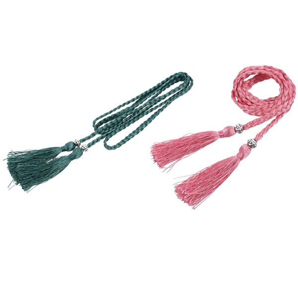 2 pcs woven tassel belt knot decorated waist chain waist rope, pink & cyan, Black;brown
2 pcs woven tassel belt knot decorated waist chain waist rope, pink & cyan, Black;brown