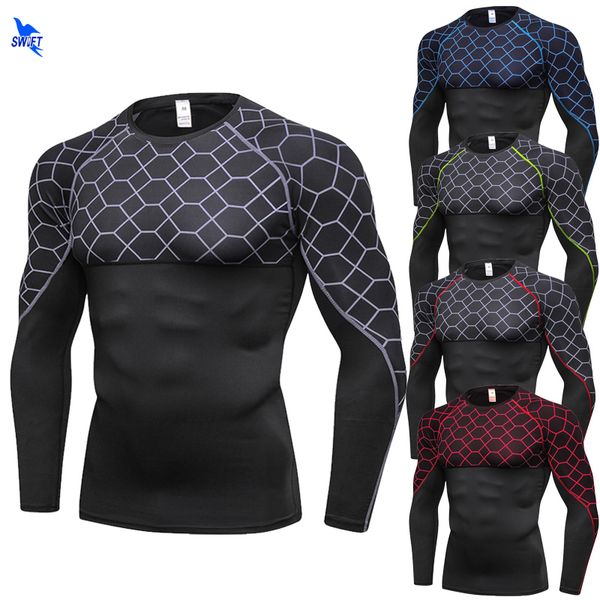 running jerseys grid printed men's compression fitness shirts base layer long sleeve tight sports t-shirt gym rashguard sportswear, Black;blue
running jerseys grid printed men's compression fitness shirts base layer long sleeve tight sports t-shirt gym rashguard sportswear, Black;blue