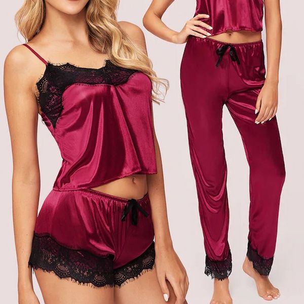 3pcs satin pajamas sets sleeveless women sleepwear pyjamas girl summer lace plus size casual femme wedding home night wear sleep, Black;red
3pcs satin pajamas sets sleeveless women sleepwear pyjamas girl summer lace plus size casual femme wedding home night wear sleep, Black;red