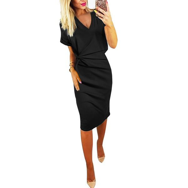 ins summer new european and american womens solid color v-neck short-sleeve tight-fit mid-length dress on behalf of sale, White;black
ins summer new european and american womens solid color v-neck short-sleeve tight-fit mid-length dress on behalf of sale, White;black