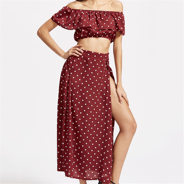 off shoulder 2 pieces dress set fashion dot print female midi sundress summer beach women dress, White
off shoulder 2 pieces dress set fashion dot print female midi sundress summer beach women dress, White