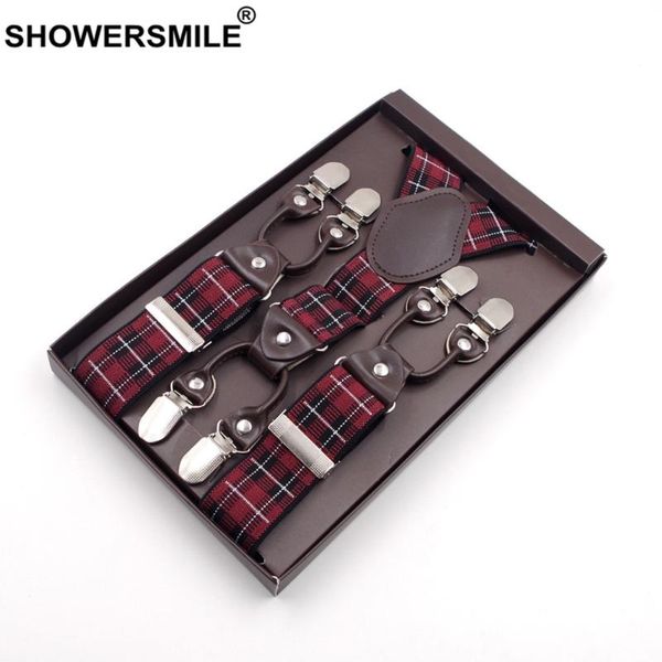 showersmile mens trouser braces british red plaid suspemders 6 clips jacquard business formal elastic leather male pants strap, Black;white
showersmile mens trouser braces british red plaid suspemders 6 clips jacquard business formal elastic leather male pants strap, Black;white