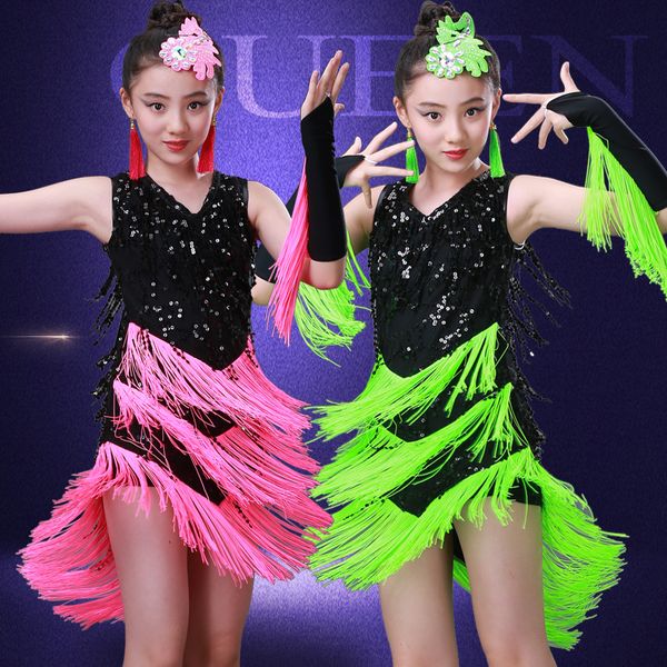 girls tassels ballroom latin dancing dress children stage sequined jazz outfits performance salsa dance dress costumes & gloves, Black;red
girls tassels ballroom latin dancing dress children stage sequined jazz outfits performance salsa dance dress costumes & gloves, Black;red