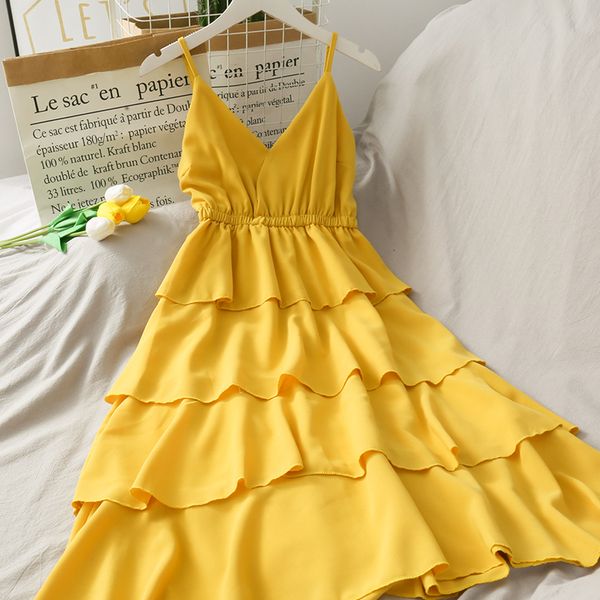 sweet v-neck dress women high waist vintage solid color backless dress spaghetti strap summer dresses yellow, Black;gray
sweet v-neck dress women high waist vintage solid color backless dress spaghetti strap summer dresses yellow, Black;gray