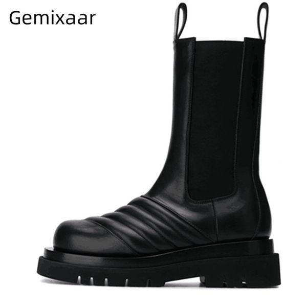 wave pattern boots woman big round toe thick bottom punk bottes slip on concise botas comfy real leather winter boots, Black
wave pattern boots woman big round toe thick bottom punk bottes slip on concise botas comfy real leather winter boots, Black