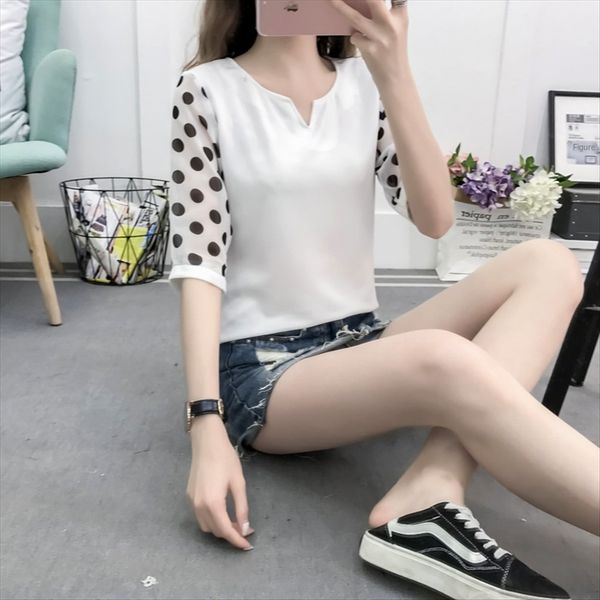 2019 t- summer women's chiffon shirt loose slim versatile half sleeve t-shirt top, White
2019 t- summer women's chiffon shirt loose slim versatile half sleeve t-shirt top, White