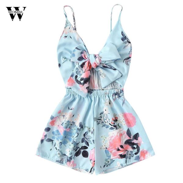 

womail fashion women's bohemian v-neck sleeveless bow tie front floral print cami playsuits summer beach casual jumpsuit mar 29, Black;white