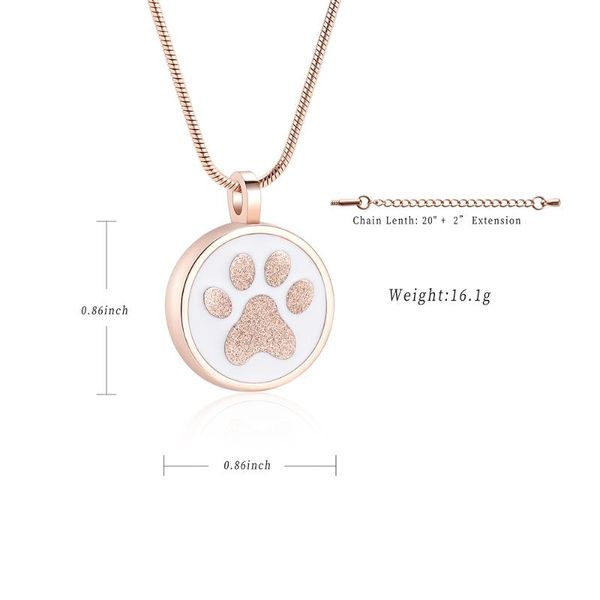 ijd9132 stainless steel rose gold pet print round cremation memorial pendant for ashe urn souvenir keepsake necklace jewelry, Silver