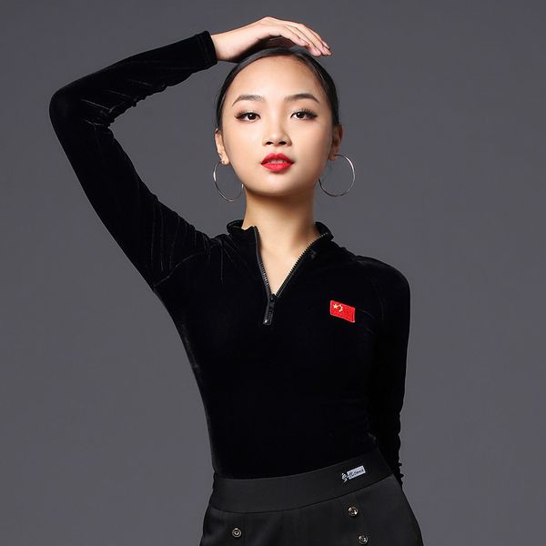 modal velvet latin dance shirt women's black zipper long-sleeved ballroom samba practice clothes men's training dwy2598, Black;red
modal velvet latin dance shirt women's black zipper long-sleeved ballroom samba practice clothes men's training dwy2598, Black;red
