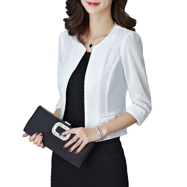 elegant solid colar women cardigan short coat mesh pacthwork hollow transparent slim crop ladies office wear blazer jacket, White;black
elegant solid colar women cardigan short coat mesh pacthwork hollow transparent slim crop ladies office wear blazer jacket, White;black