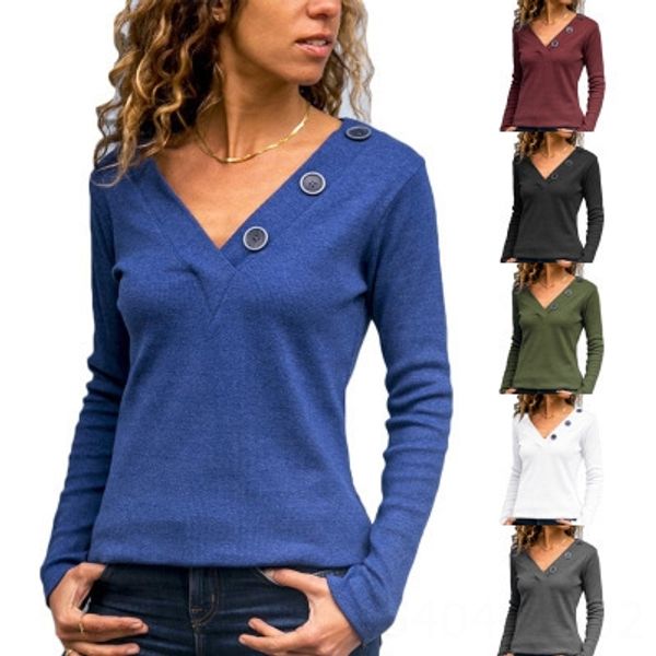 season v-neck decoration solid color casual long sleeve ladies button button ' top, White
season v-neck decoration solid color casual long sleeve ladies button button ' top, White