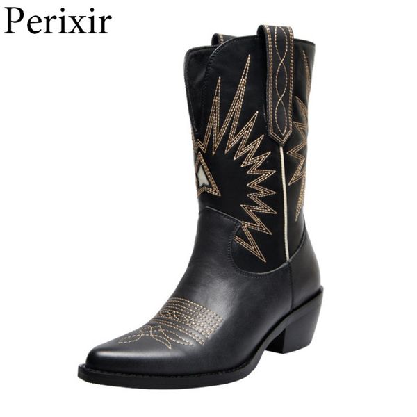 2019 retro genuine leather embroidered western boots chunky heels pointed toe boots women casual cowboy woman high, Black
2019 retro genuine leather embroidered western boots chunky heels pointed toe boots women casual cowboy woman high, Black