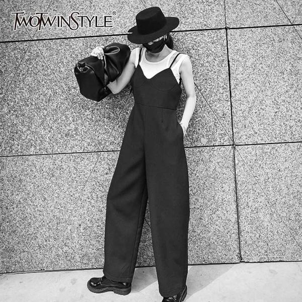 twotwinstyle casual loose women jumpsuits v neck sleeveless spaghetti strap high waist straight jumpsuit for female fashion tide, Black;white
twotwinstyle casual loose women jumpsuits v neck sleeveless spaghetti strap high waist straight jumpsuit for female fashion tide, Black;white
