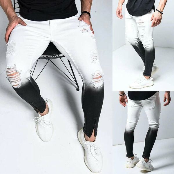 men ripped gradient skinny jeans frayed destroyed trousers slim breathable denim pants thj99, Blue
men ripped gradient skinny jeans frayed destroyed trousers slim breathable denim pants thj99, Blue