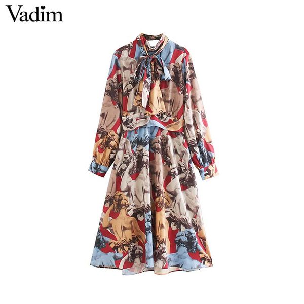 vadim women elegant print midi dress bow tie collar sashes long sleeve female office wear stylish casual mid calf dresses qc896, Black;gray
vadim women elegant print midi dress bow tie collar sashes long sleeve female office wear stylish casual mid calf dresses qc896, Black;gray