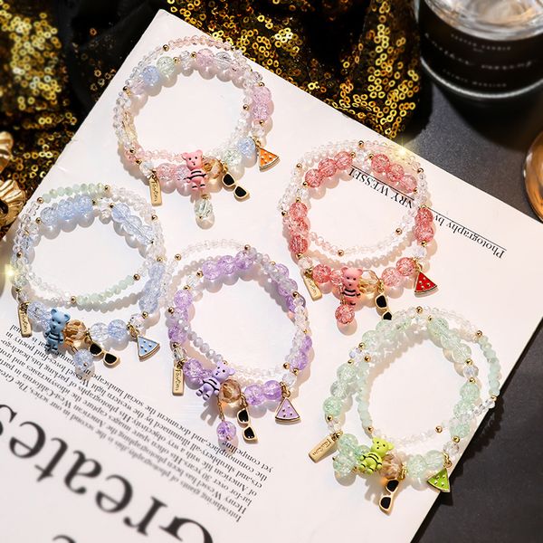 2020 new sweet girl simple cute cartoon bear crystal beaded double layer bracelet fashion women jewelry accessories, Black
2020 new sweet girl simple cute cartoon bear crystal beaded double layer bracelet fashion women jewelry accessories, Black