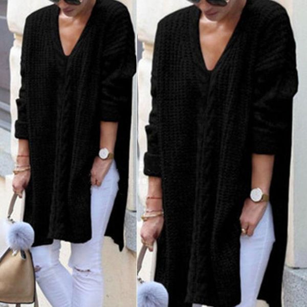 autumn &winter sweater women's casual loose v-neck long-sleeved solid color long coat, Black;brown
autumn &winter sweater women's casual loose v-neck long-sleeved solid color long coat, Black;brown