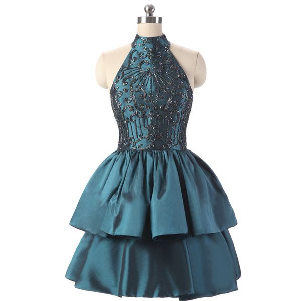 high neck satin plus size homecoming dresses tiered skirt rhinestones beading junior party dresses open back teal prom dresses, Blue;pink
high neck satin plus size homecoming dresses tiered skirt rhinestones beading junior party dresses open back teal prom dresses, Blue;pink