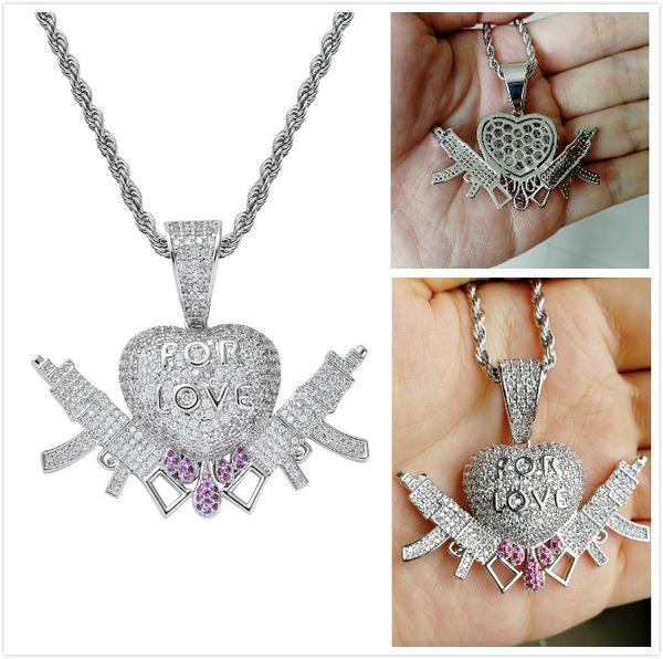 new fashion white gold cz cubic zirconia bling 2 pistols heart lovers pendant chain necklace hip hop diamond jewelry gifts for men & women, Silver
new fashion white gold cz cubic zirconia bling 2 pistols heart lovers pendant chain necklace hip hop diamond jewelry gifts for men & women, Silver