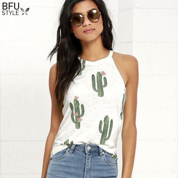 

summer cactus print women t shirt casual halter harajuku women tanks tees female shirts camiseta, White