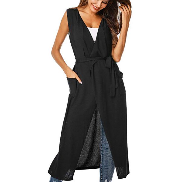 2019 sleeveless trench coat women causal streetwear cardigan pocket long vest new fashion solid long waist belt overcoat, Tan;black
2019 sleeveless trench coat women causal streetwear cardigan pocket long vest new fashion solid long waist belt overcoat, Tan;black